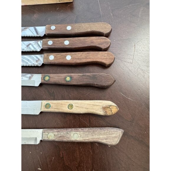VTG Mix Knife Set 5pc Robinson Everbrite Surgical Stainless Steel Wood USA - Picture 7 of 8
